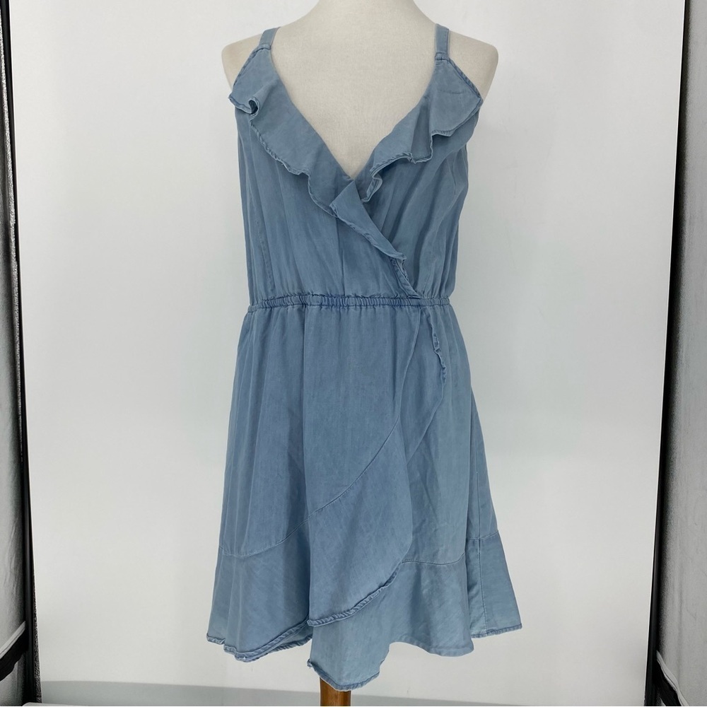 Navigata ruffled v-neck chambray layered flowy dress women's size large - Picture 10 of 11